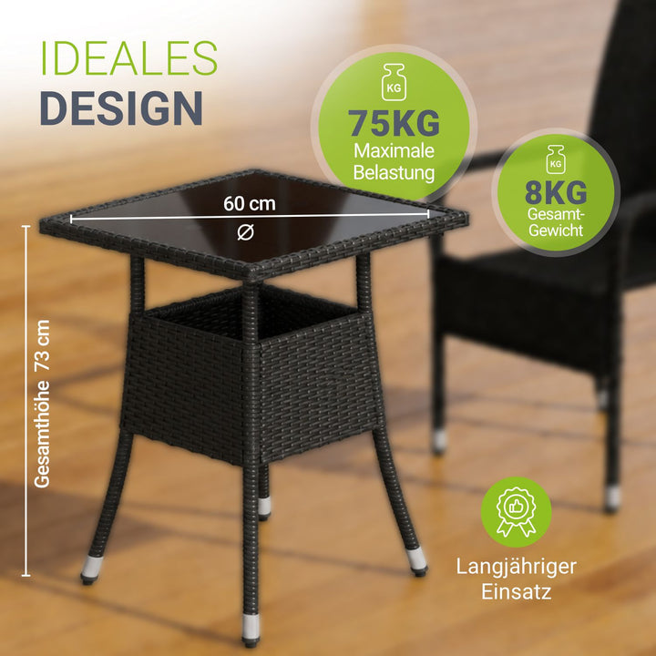 Vierkante tuintafel van polyrattan Yoro