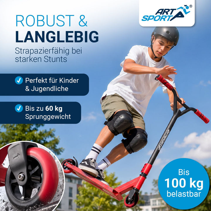 Stuntstep Red Smoke – 360° stuur, 100 mm wielen, vanaf 6 jaar