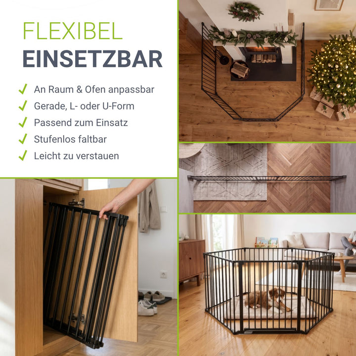 Metalen haardhek 300 cm – 5-delig, met deur, voor huisdieren