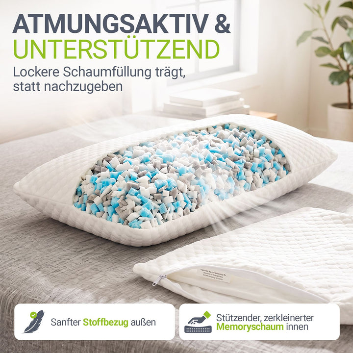 Hoofdkussen met traagschuim 40x60 cm – set van 2, wit