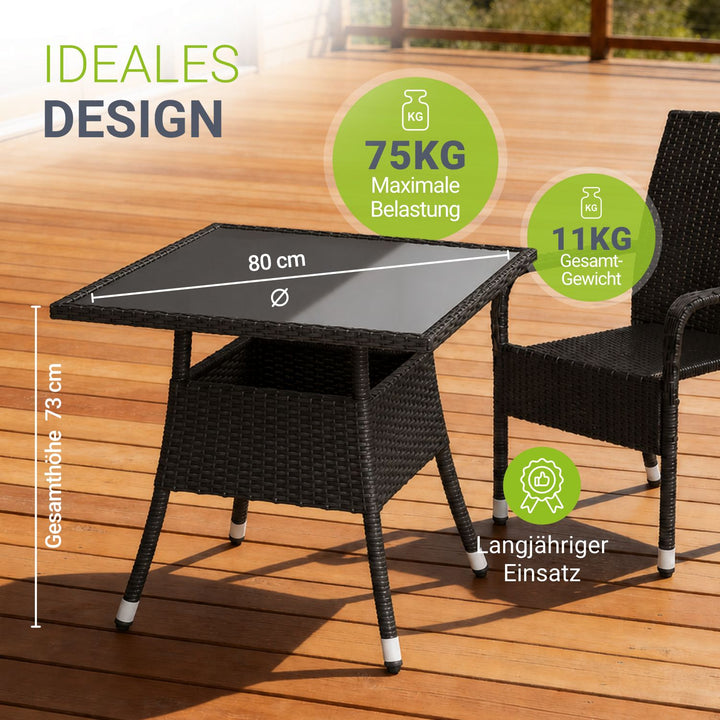 Vierkante tuintafel van polyrattan Yoro
