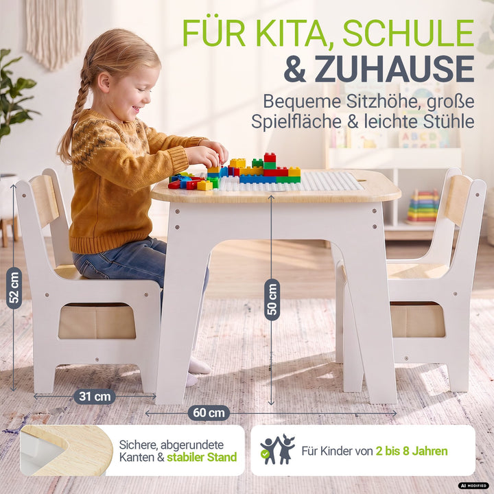 Kindertafel Milou – met 2 stoeltjes, hout, met opbergruimte
