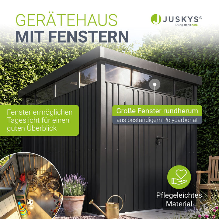 Metalen tuinhuis Luzern – met raam en afsluitbare dubbele deur