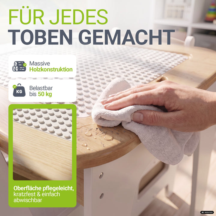 Kindertafel Milou – met 2 stoeltjes, hout, met opbergruimte