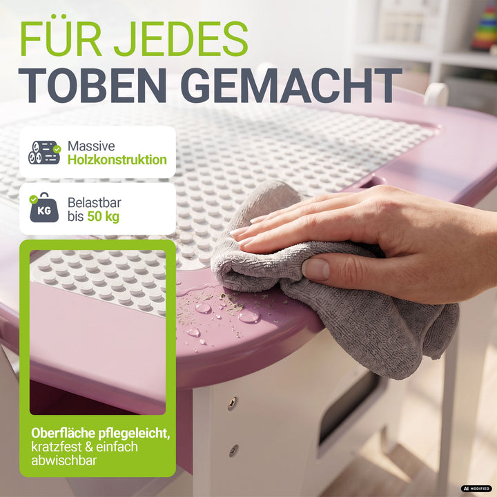 Kindertafel Milou – met 2 stoeltjes, hout, met opbergruimte