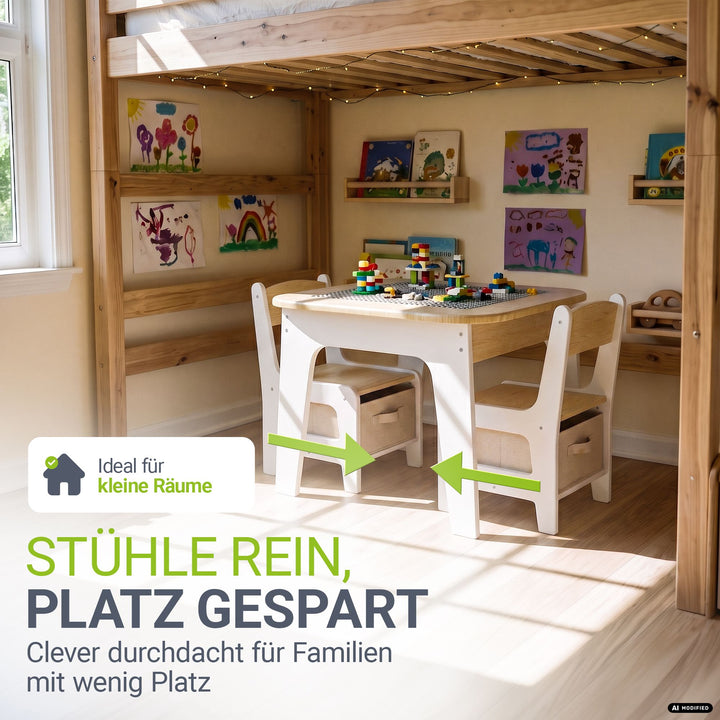 Kindertafel Milou – met 2 stoeltjes, hout, met opbergruimte