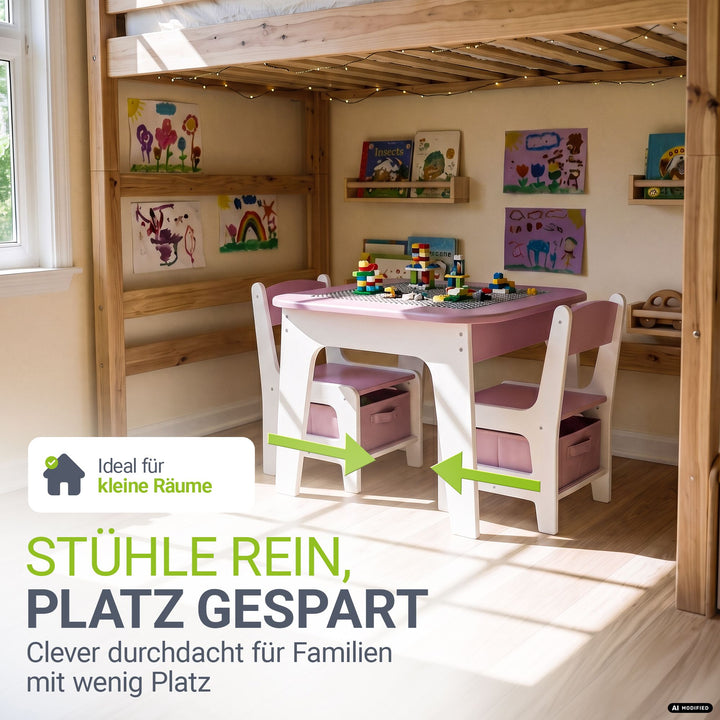 Kindertafel Milou – met 2 stoeltjes, hout, met opbergruimte