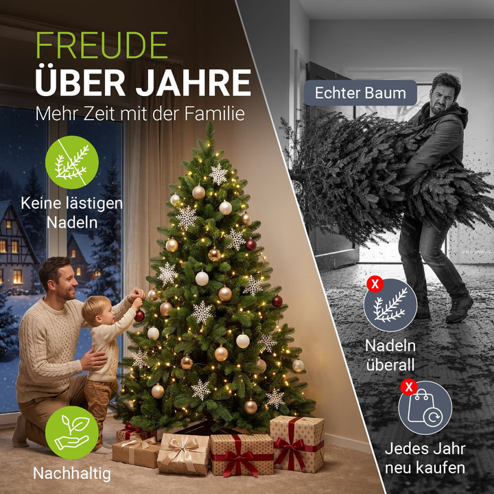 Kunstkerstboom Norvi – nordmannlook, met houten standaard
