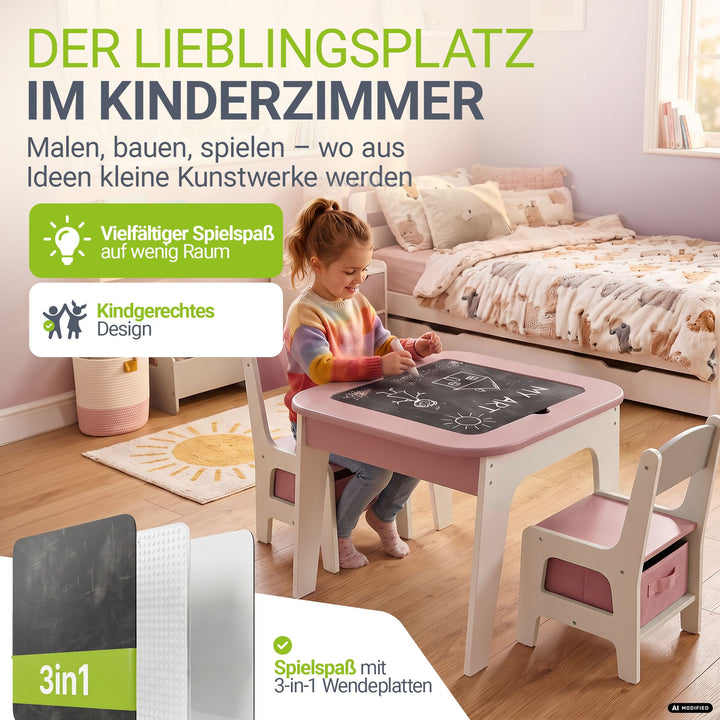 Kindertafel Milou – met 2 stoeltjes, hout, met opbergruimte