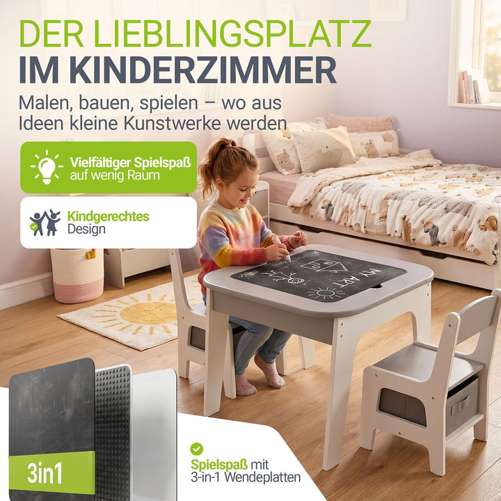 Kindertafel Milou – met 2 stoeltjes, hout, met opbergruimte